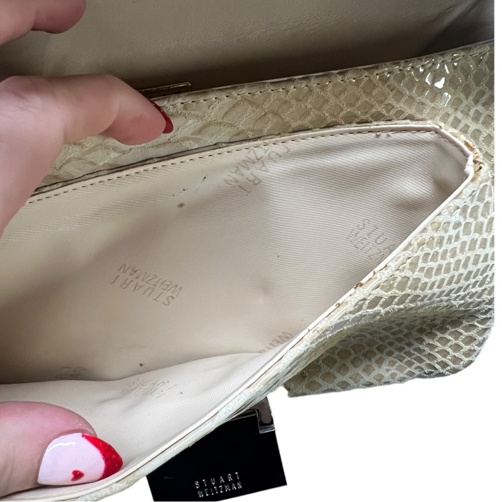 Cream Stuart Weitzman Leather Python Embossed Pri… - image 5